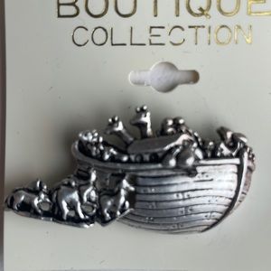 Boutique collection Noah’s ark brooch animals boat pin Silver tone